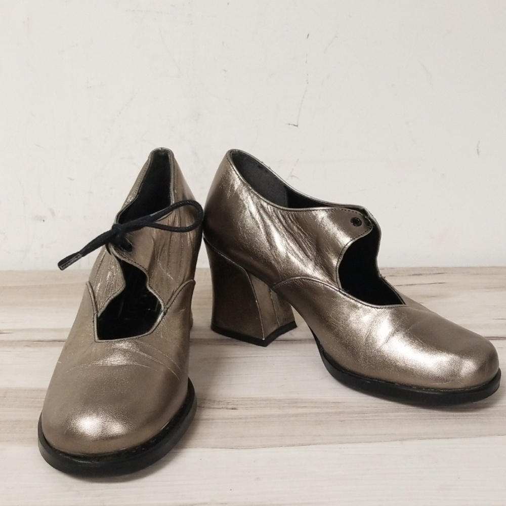 Mille Pewter Leather Laced Block Heel Mary Jane 7